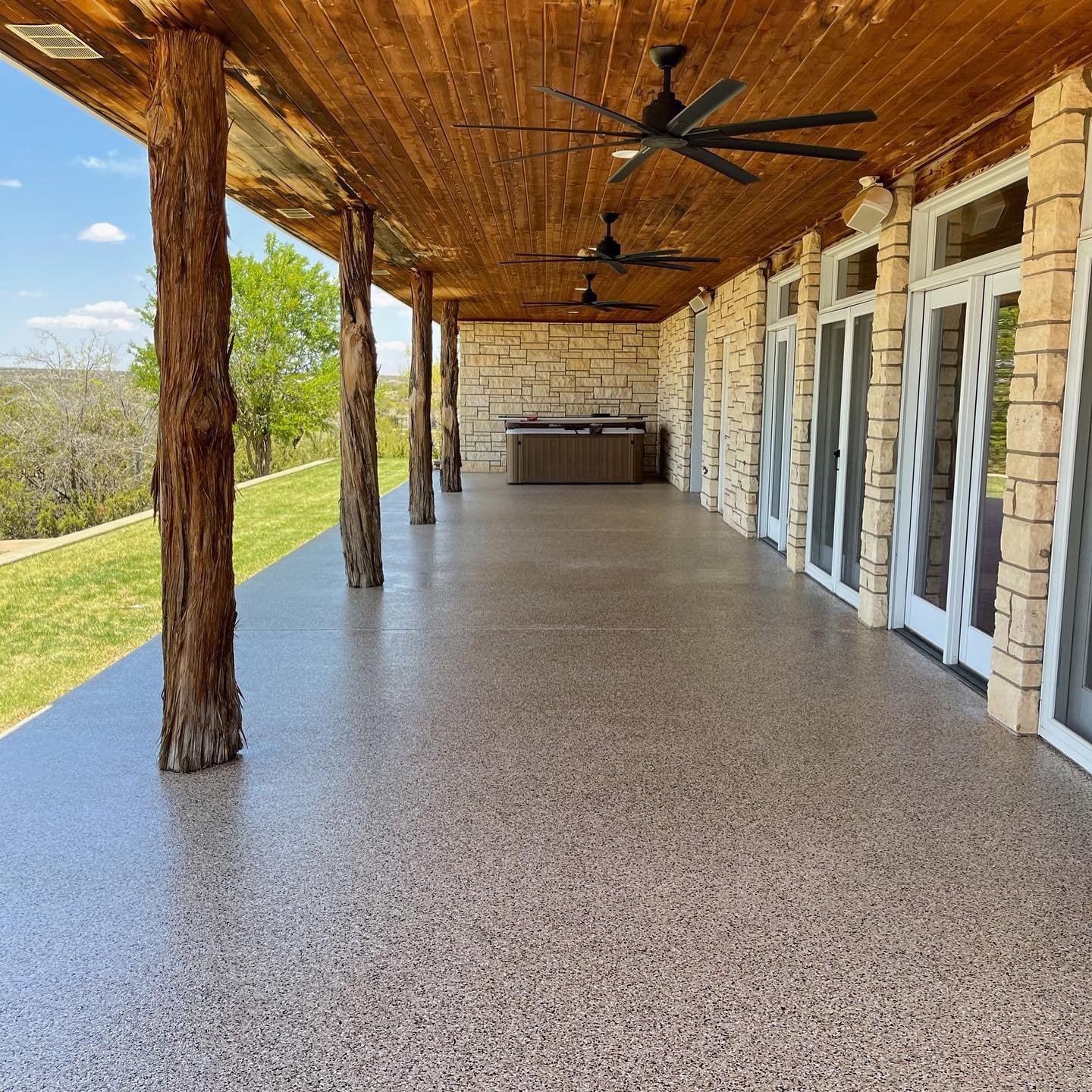 Lake house epoxy flake resinous coating